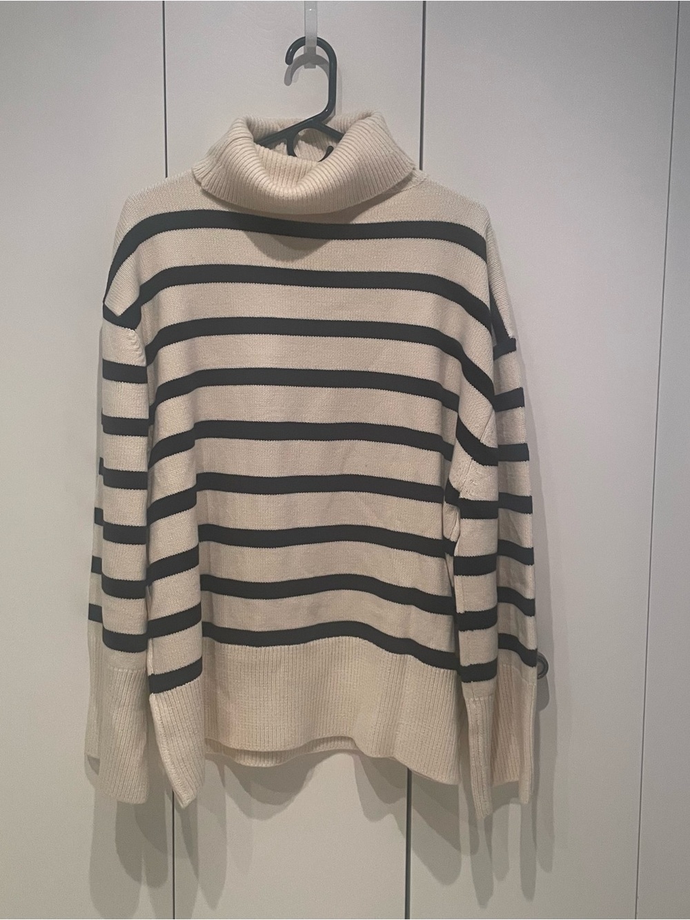 Who Wore What Turtleneck Striped Knit Sweater - Cream/Black